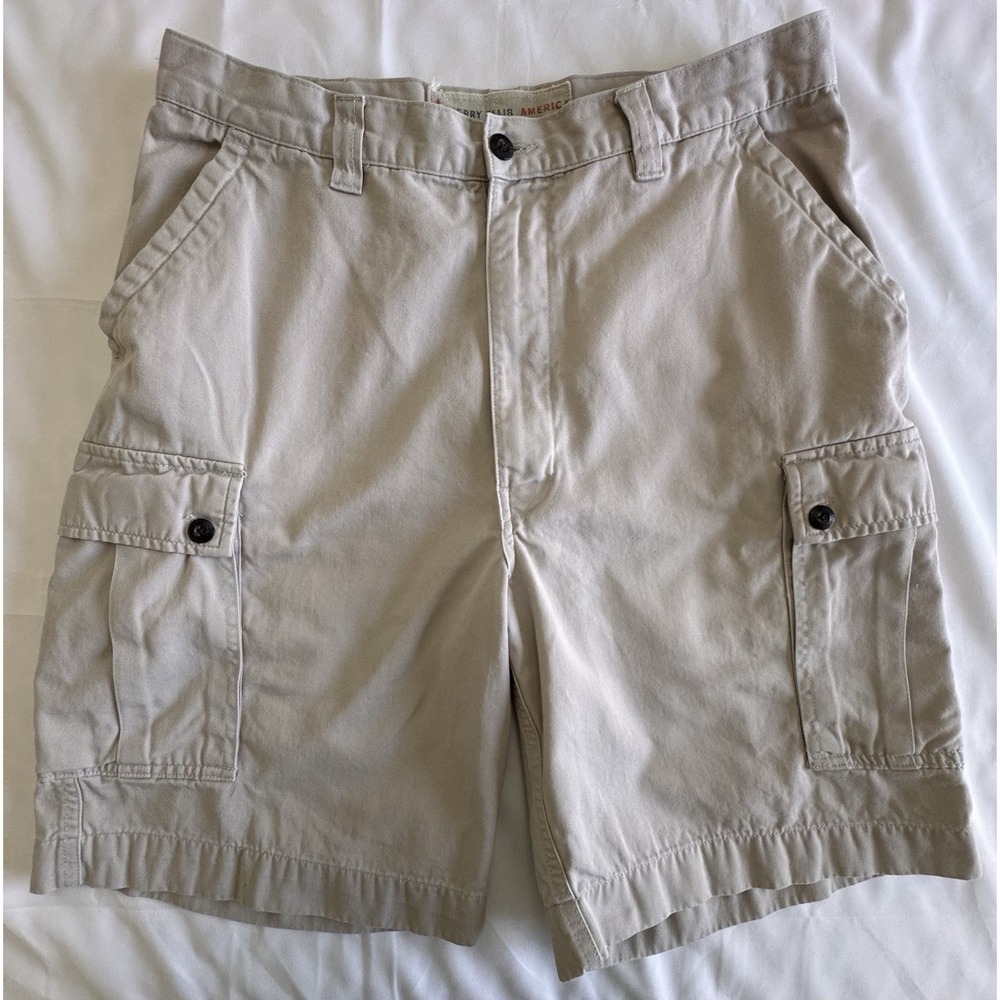 Perry Ellis America Cargo Shorts Mens 32 Khaki Tan 100% Cotton Vintage RN 37763